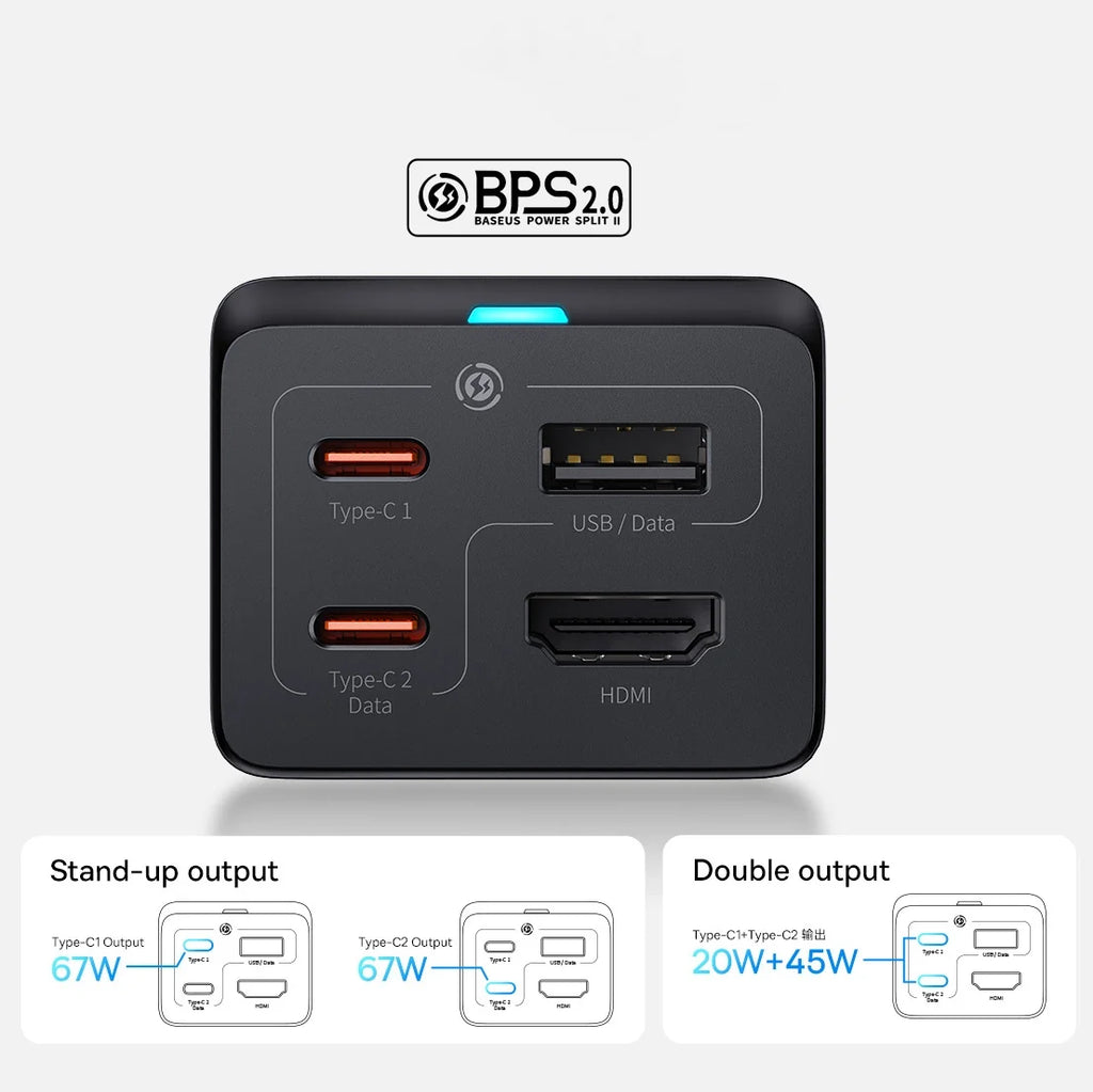 Carregador Rápido Baseus GaN5 Pro 67W USB-C/USB-A Preto + HDMI