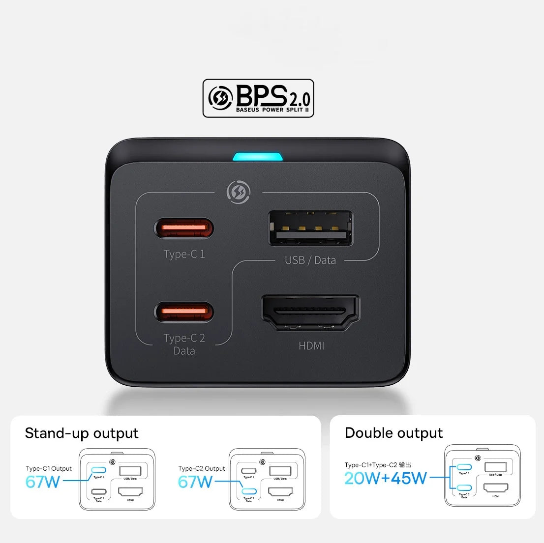 Carregador Rápido Baseus GaN5 Pro 67W USB-C/USB-A Preto + HDMI