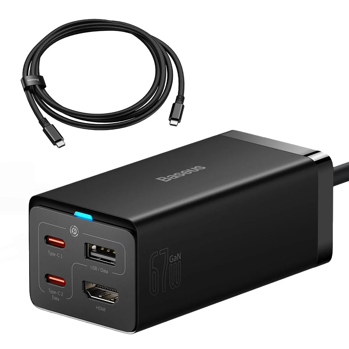 Carregador Rápido Baseus GaN5 Pro 67W USB-C/USB-A Preto + HDMI