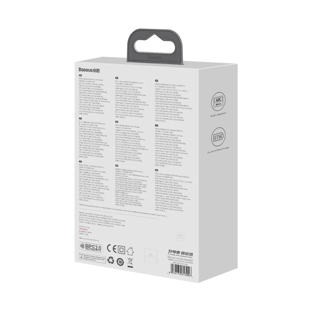 Carregador Rápido Baseus GaN5 Pro 67W USB-C/USB-A Preto + HDMI