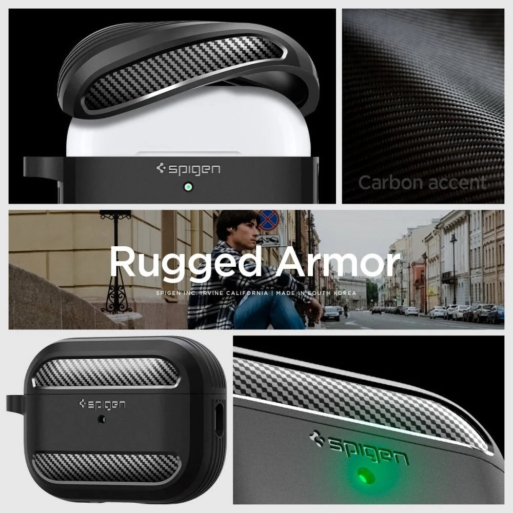 Capa Rugged Armor Spigen para Apple AirPods Pro 1 / 2, Preto Mate