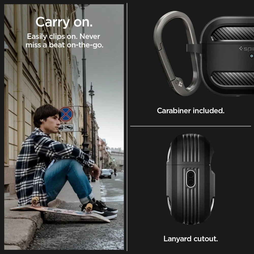 Capa Rugged Armor Spigen para Apple AirPods Pro 1 / 2, Preto Mate