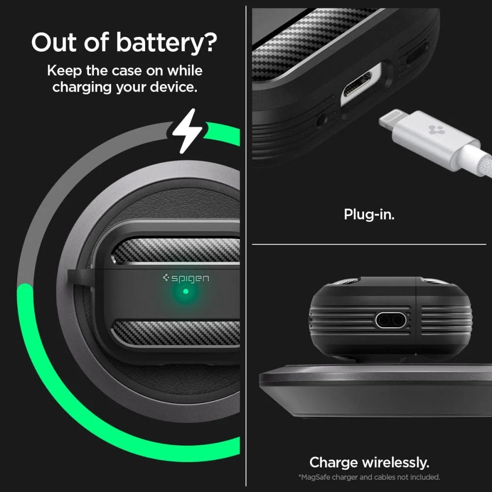 Capa Rugged Armor Spigen para Apple AirPods Pro 1 / 2, Preto Mate