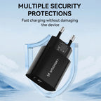 Wozinsky WGWCB Carregador de Parede USB-A USB-C 20W / Preto