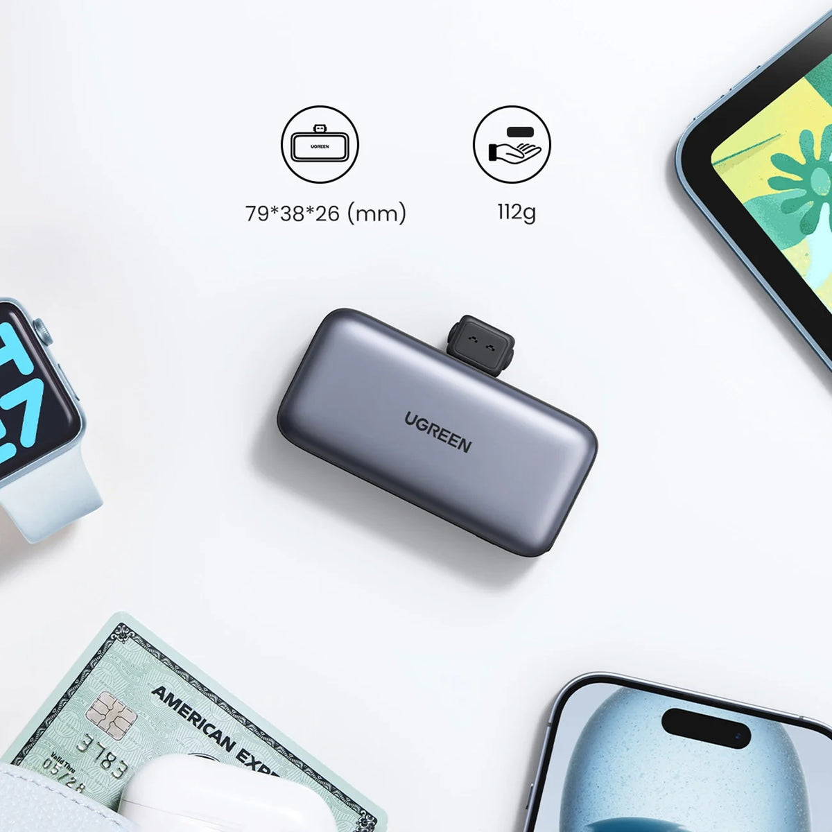 Power Bank UGREEN 5000mAh c/ conector USB-C integrado