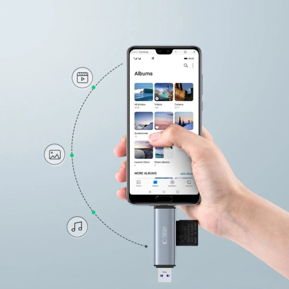 Leitor de Cartão SD e MicroSD Tech-Protect UltraBoost USB-A/USB-C OTG Cinza