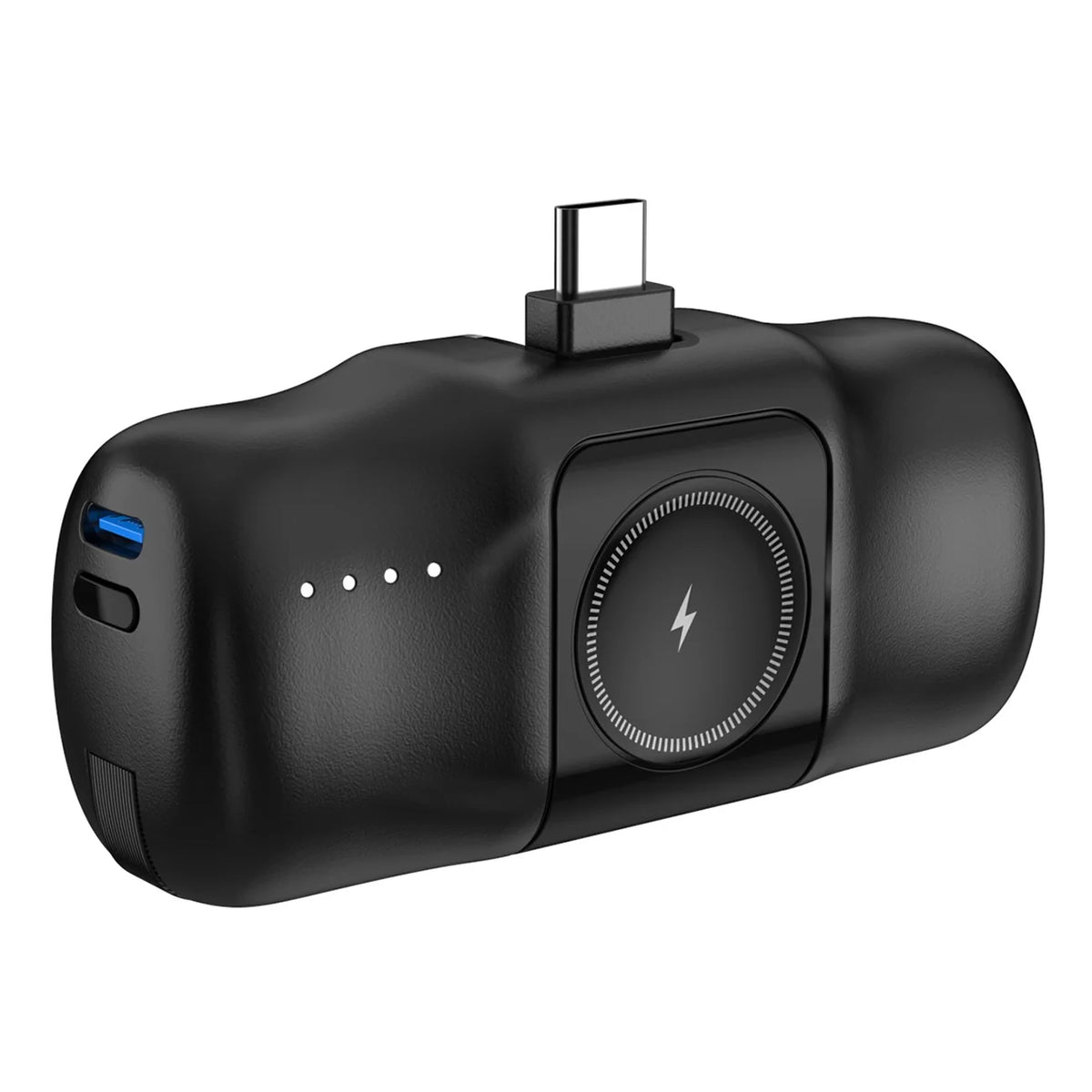 Mini Power Bank Wozinsky WF16-YCS Preta / 5000mAh / 15W / USB-C / com Cabo USB-C Integrado e Carregador para Apple Watch