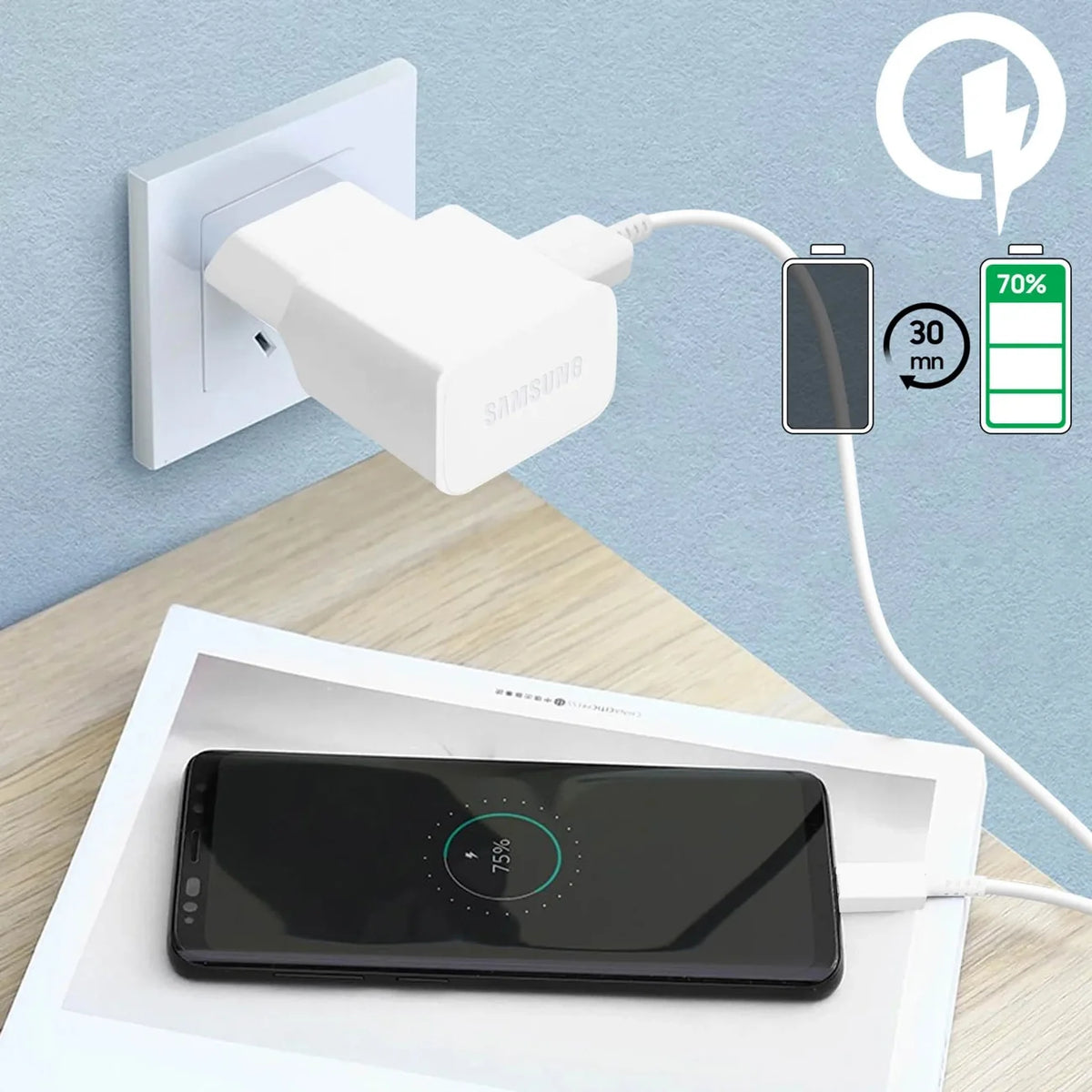 Carregador USB-A Oficial Samsung Inclui cabo USB-A para USB-C 15W EP-DR140AWE
