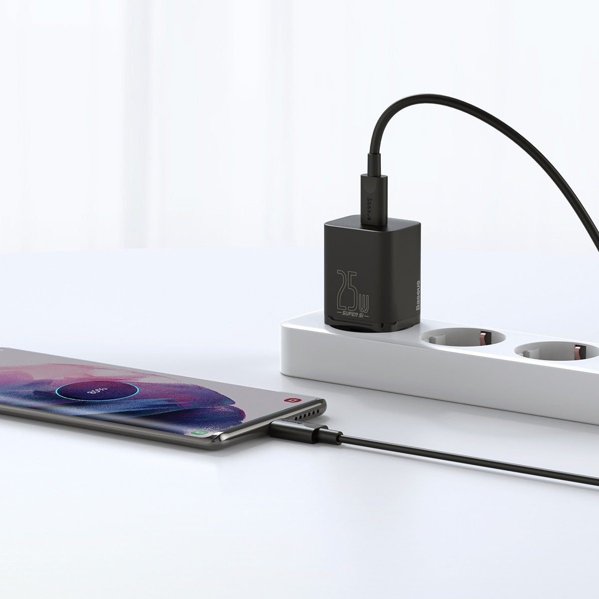 Carregador Baseus Super Si QC 3.0 PD 25W 3A + Cabo USB-C 1 m, Preto