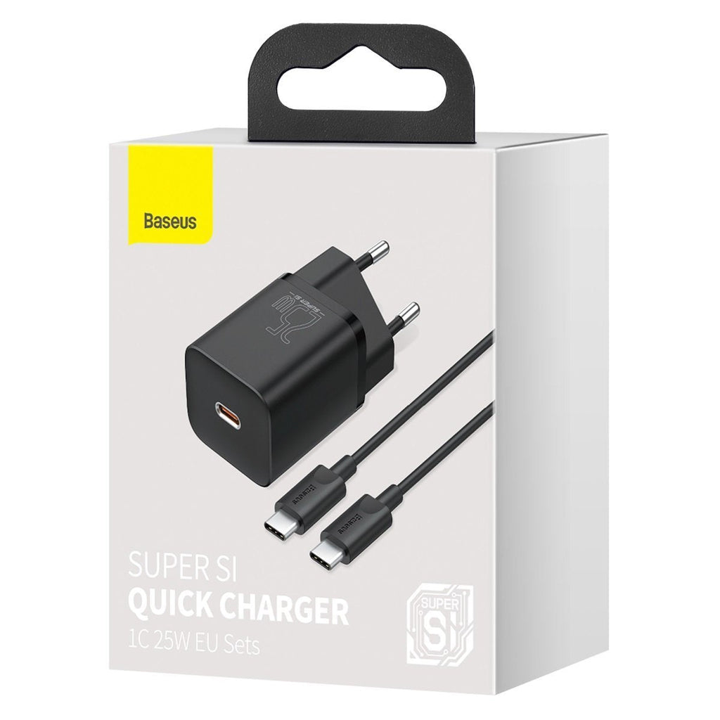Carregador Baseus Super Si QC 3.0 PD 25W 3A + Cabo USB-C 1 m, Preto