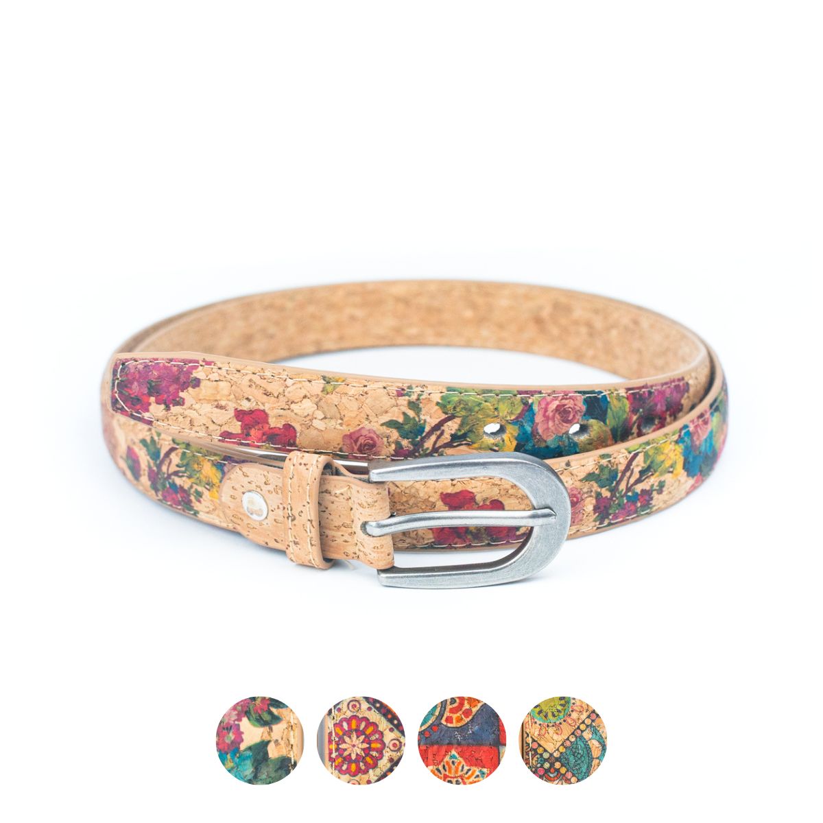 Cinto de Cortiça com Estampado Floral MB Cork L-1026 para Mulher – 2,8 cm