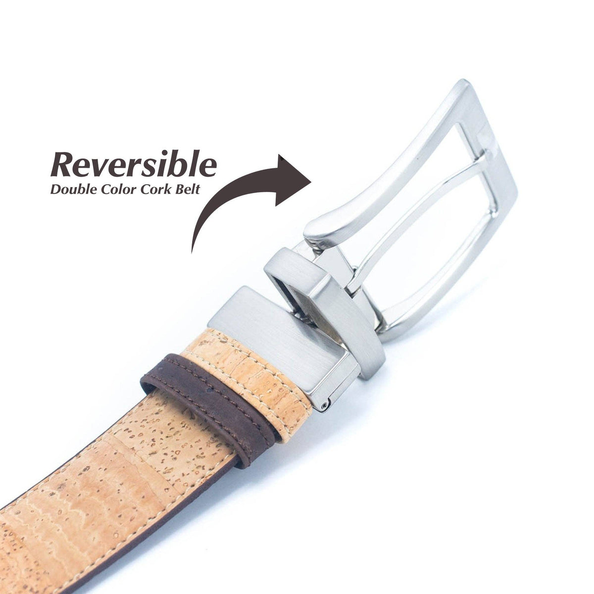 Cinto Reversível de Cortiça MB Cork L-875 para Homem – Natural e Castanho