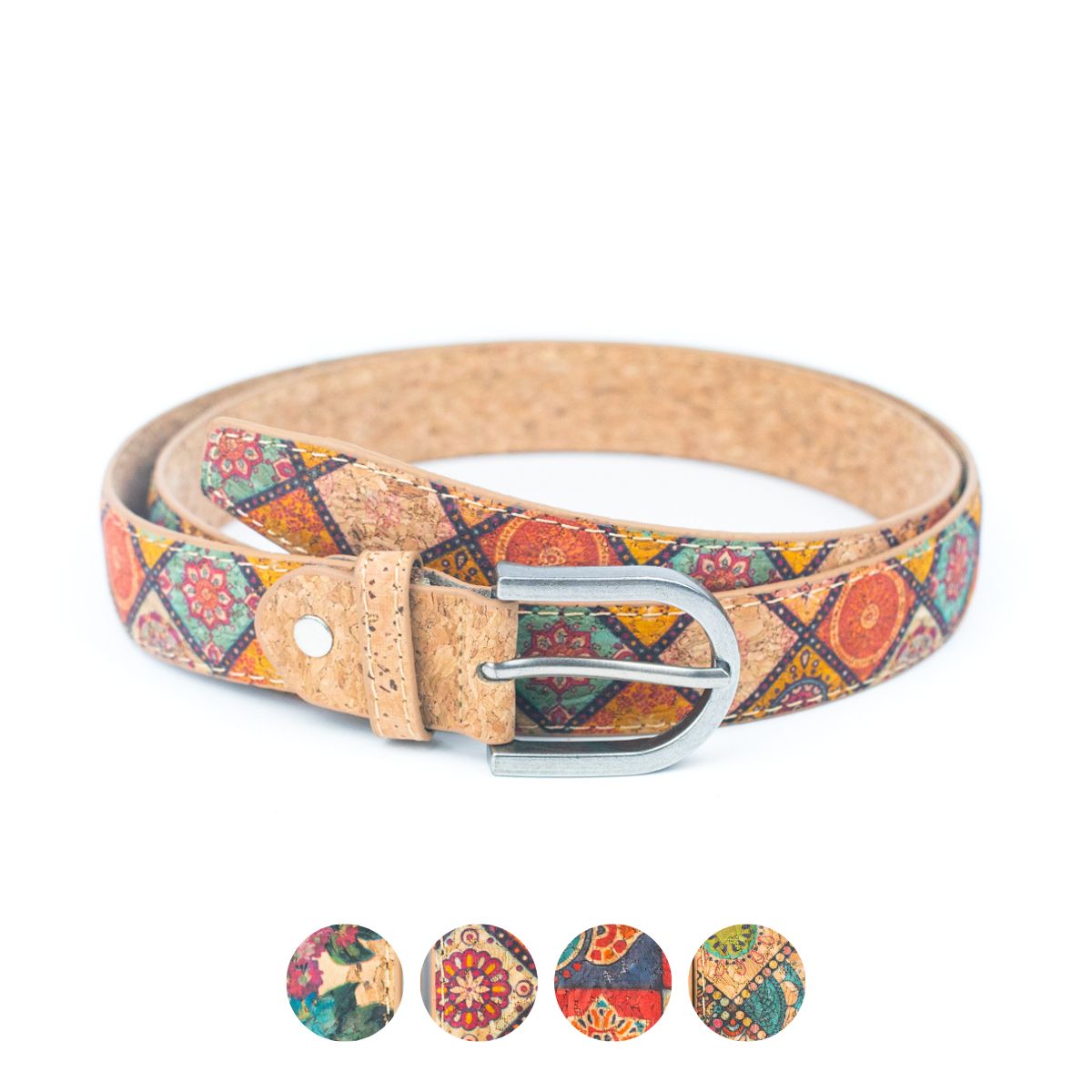 Cinto de Cortiça com Estampado Floral MB Cork L-1027 para Mulher – 2,8 cm