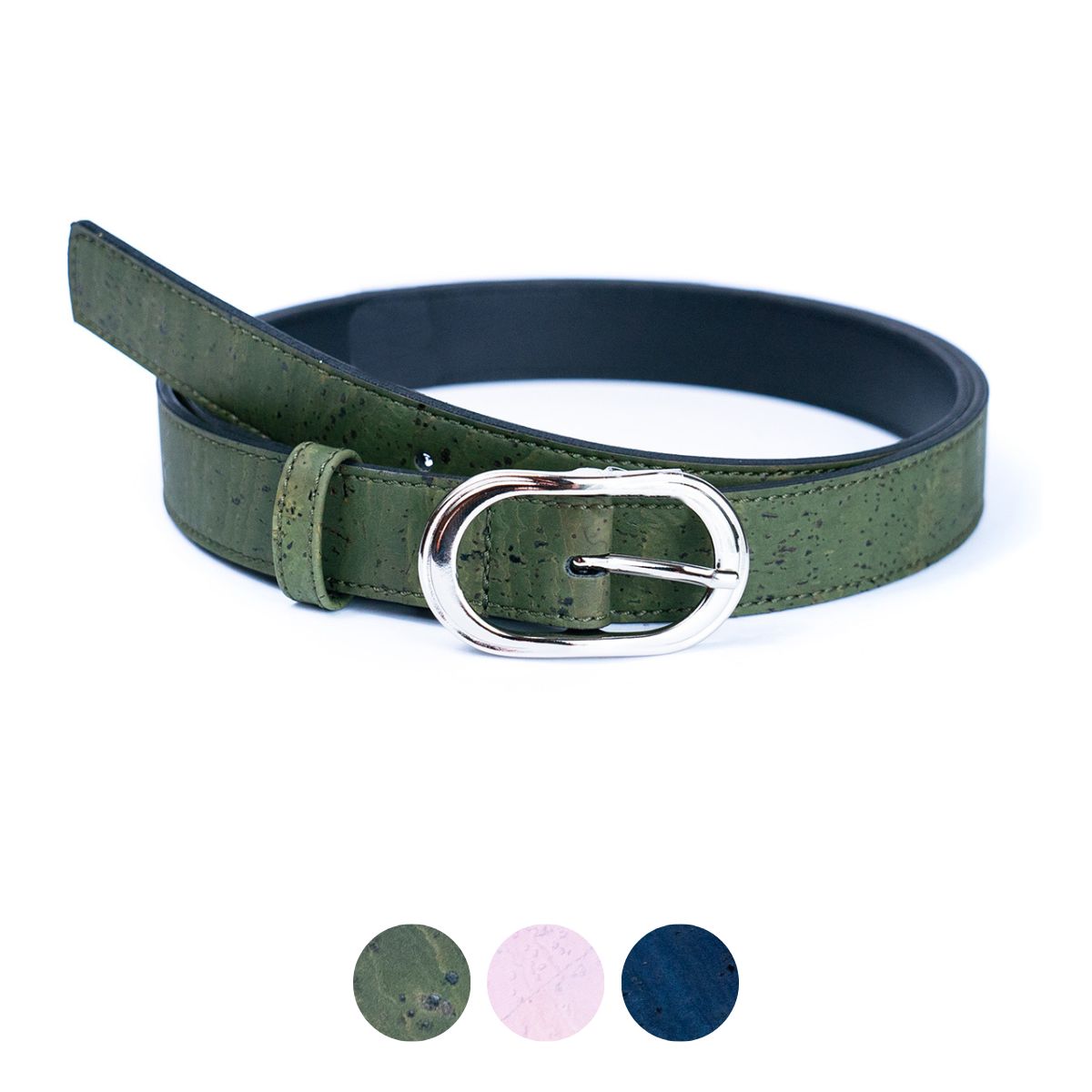 Cinto Fino de Cortiça com Fivela Prateada MB Cork L-1061 para Mulher