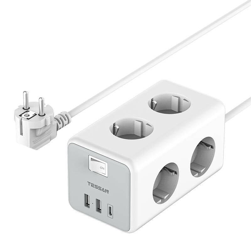 Extensão Cubo Séxtupla com 2 Portas USB-A e 1 USB-C (Branco) TESSAN