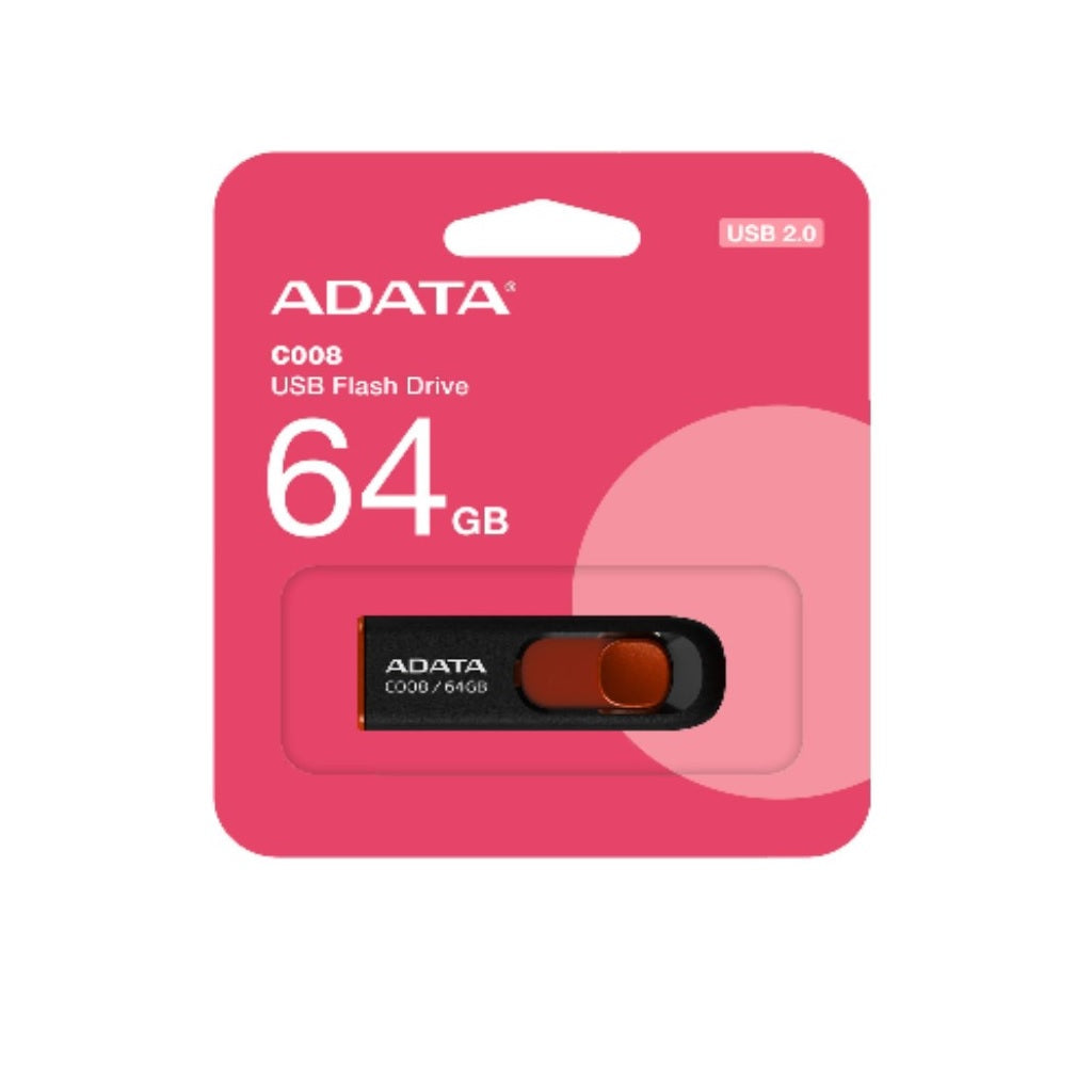 Pen Drive ADATA AC008 64GB USB 2.0 Preto/Vermelho