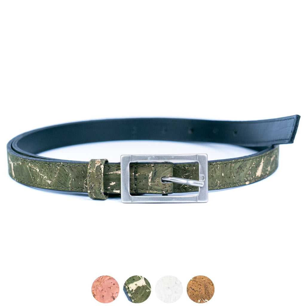 Cinto Fino de Cortiça com Fivela Retangular MB Cork L-1106 para Mulher