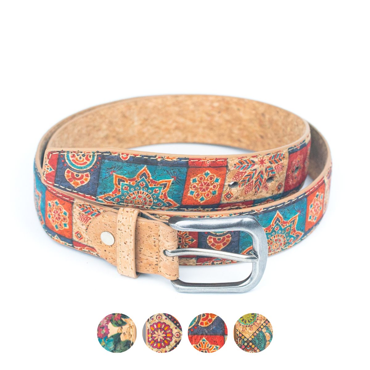 Cinto de Cortiça com Estampado Floral MB Cork L-1028 para Mulher – 3,3 cm