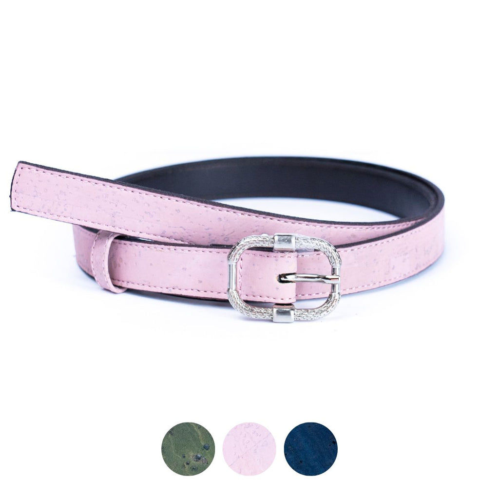 Cinto Fino de Cortiça com Fivela Texturada MB Cork L-1063 para Mulher
