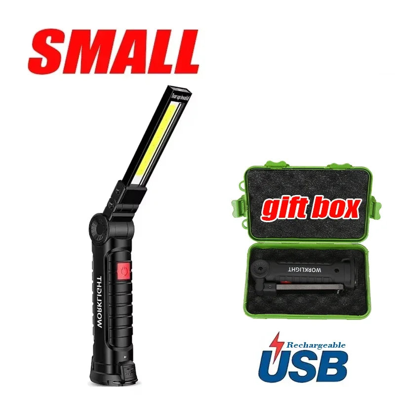 Luz de Trabalho COB Dobrável, com Íman e Gancho, Recarregável