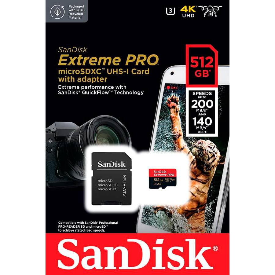 Cartão microSDXC SanDisk Extreme PRO 512GB (200MB/s) com Adaptador SD