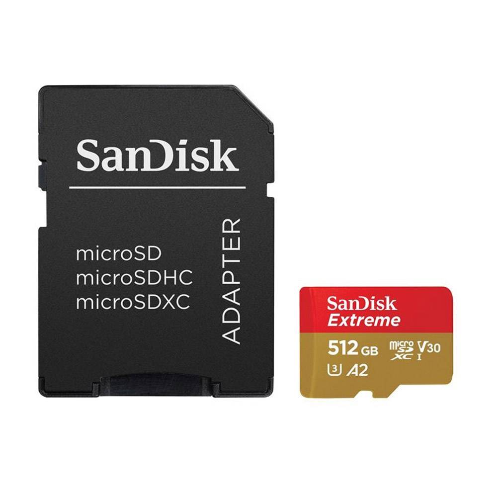Cartão de Memória microSDXC SanDisk Extreme 512GB (190MB/s) UHS-I, U3, V30, A2 + Adaptador SD