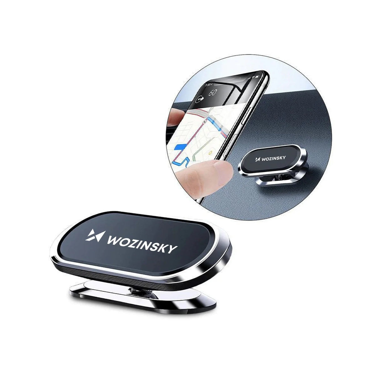 Suporte Magnético Auto-Adesivo 360 para Carro Wozinsky Prata