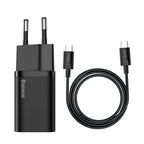 Carregador Baseus Super Si QC 3.0 PD 25W 3A + Cabo USB-C 1 m, Preto