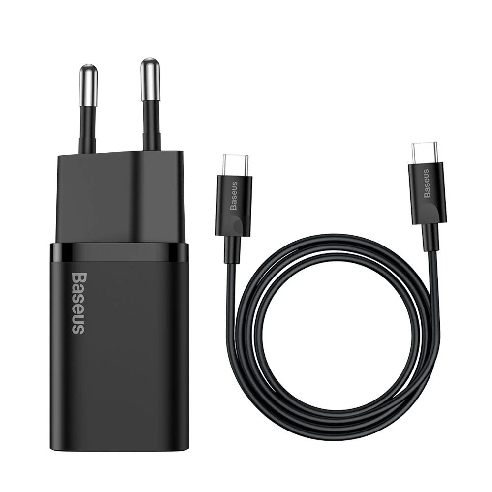 Carregador Baseus Super Si QC 3.0 PD 25W 3A + Cabo USB-C 1 m, Preto