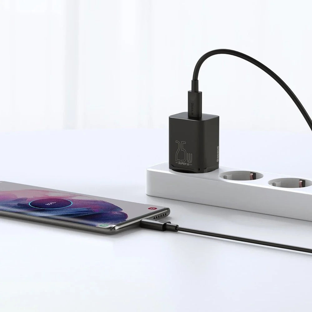 Carregador Baseus Super Si QC 3.0 PD 25W 3A + Cabo USB-C 1 m, Preto