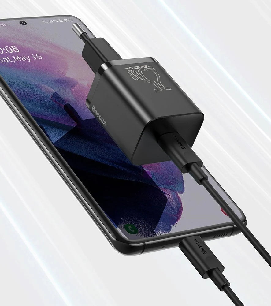 Carregador Baseus Super Si QC 3.0 PD 25W 3A + Cabo USB-C 1 m, Preto