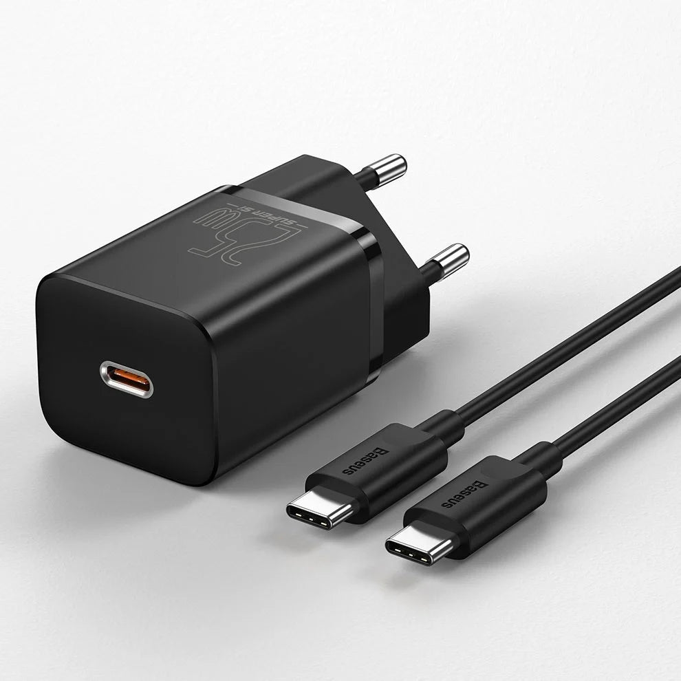 Carregador Baseus Super Si QC 3.0 PD 25W 3A + Cabo USB-C 1 m, Preto