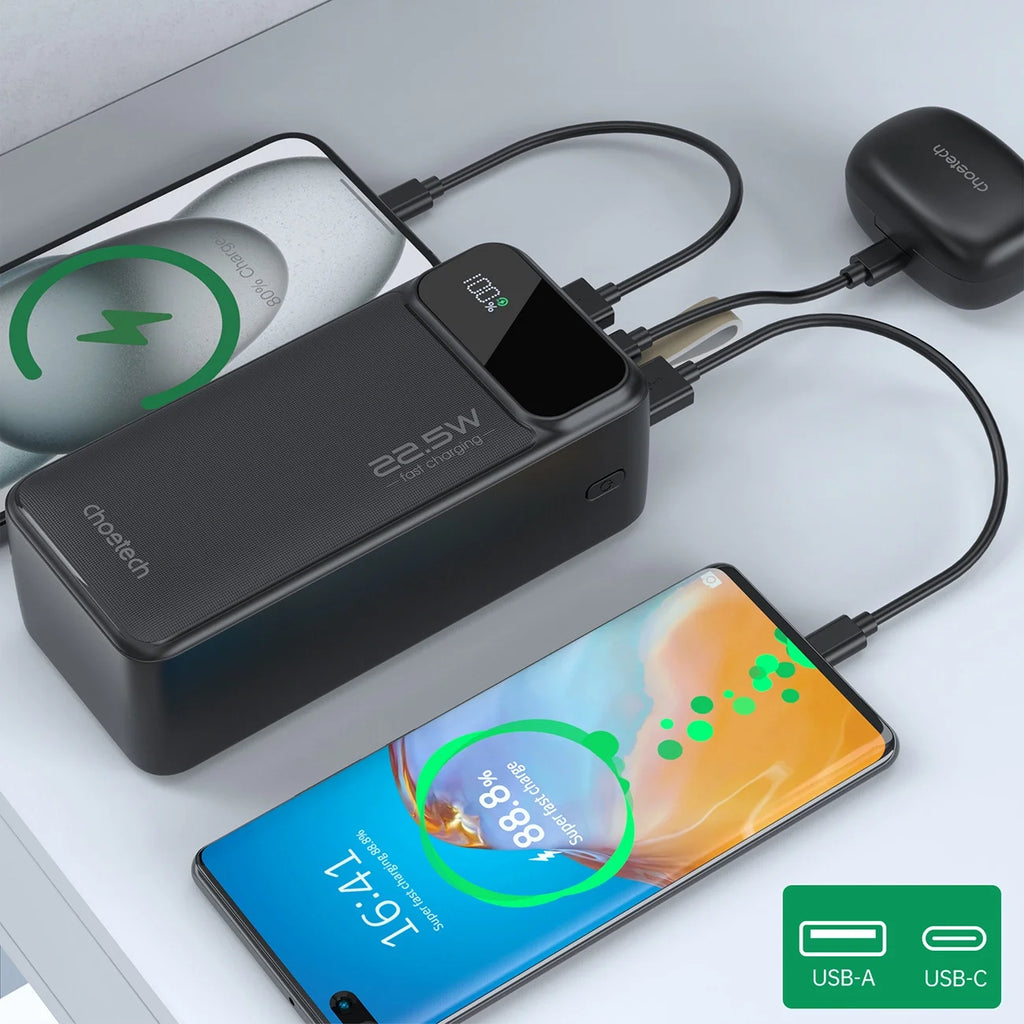 Powerbank Choetech PD22.5W Dual USB-A+Type-C 40000mAh Preto