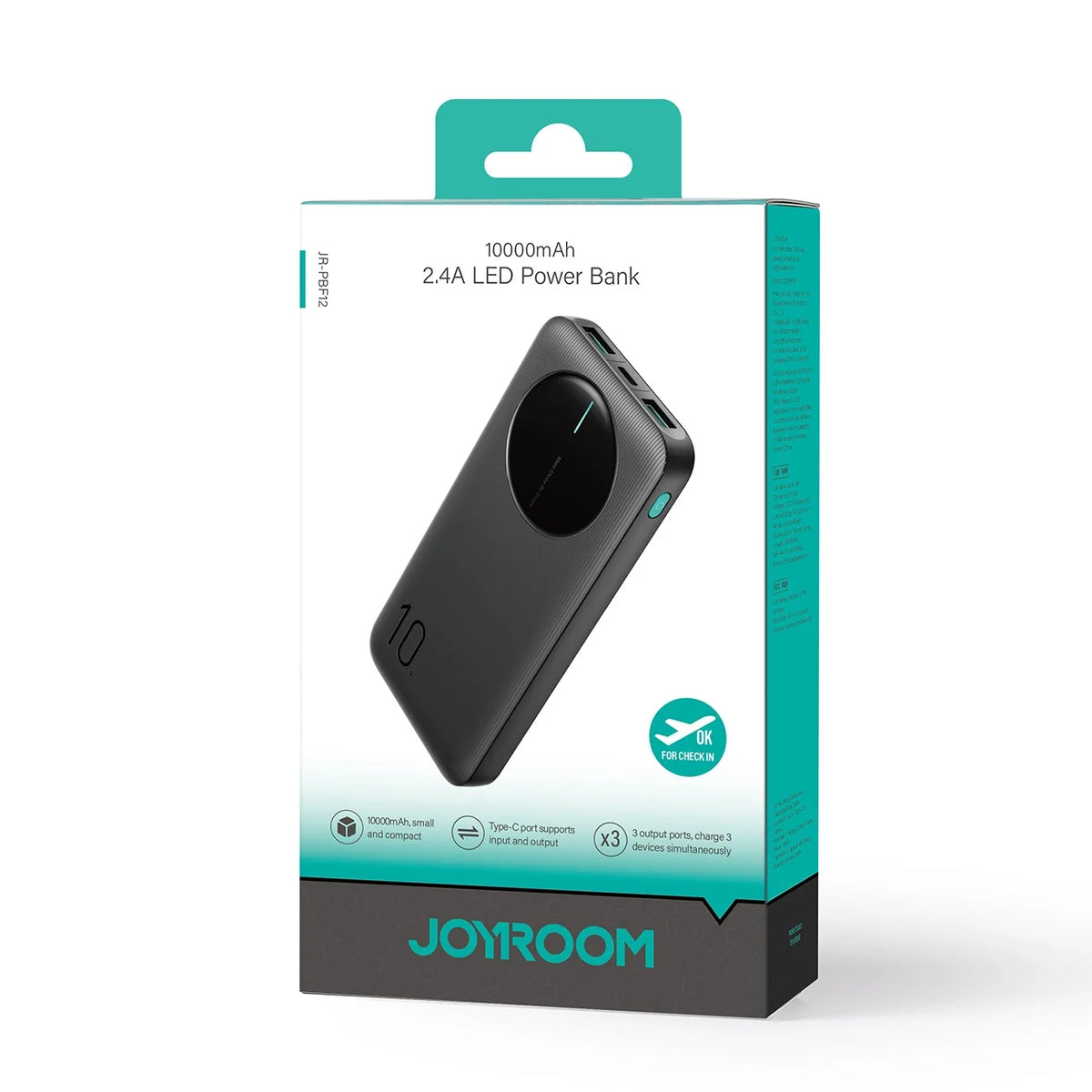 Powerbank Joyroom JR-PBF12 10000mAh 2.4A 2x USB-A 1x USB-C Preta