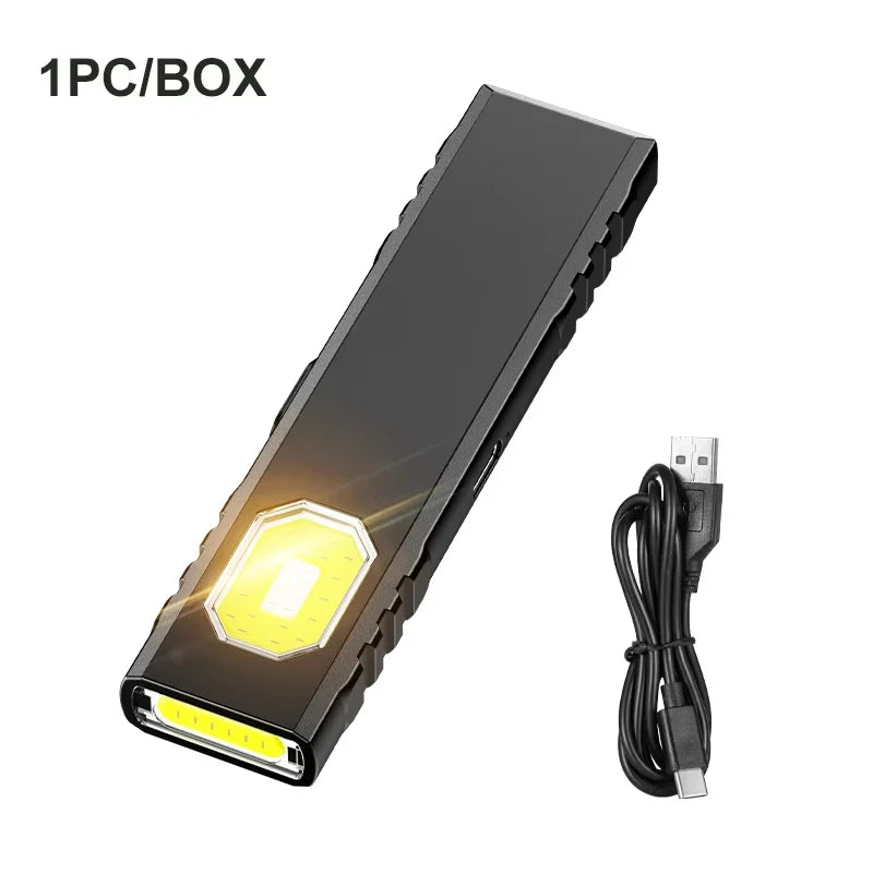 Mini Luz de Clip COB Recarregável, com Luz Vermelha Intermitente