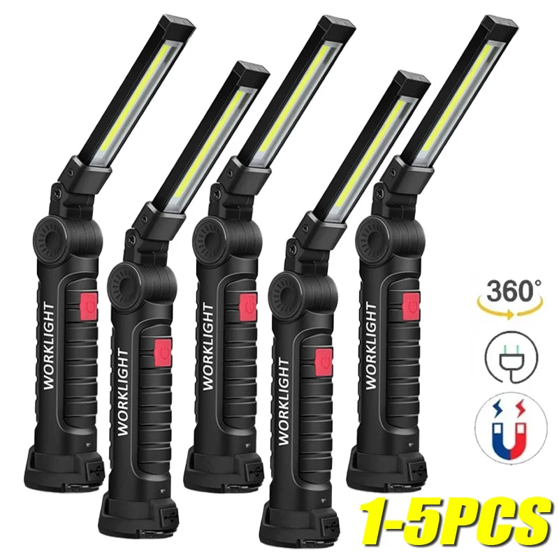 Luz de Trabalho COB Dobrável, com Íman e Gancho, Recarregável