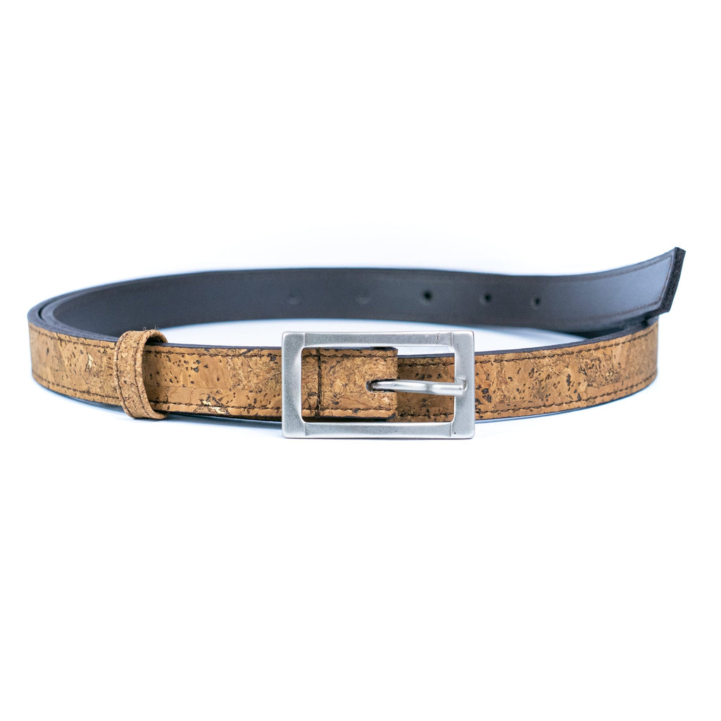 Cinto Fino de Cortiça com Fivela Retangular MB Cork L-1106 para Mulher