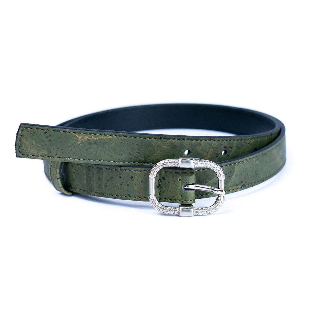 Cinto Fino de Cortiça com Fivela Texturada MB Cork L-1063 para Mulher