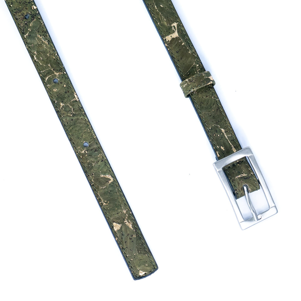 Cinto Fino de Cortiça com Fivela Retangular MB Cork L-1106 para Mulher