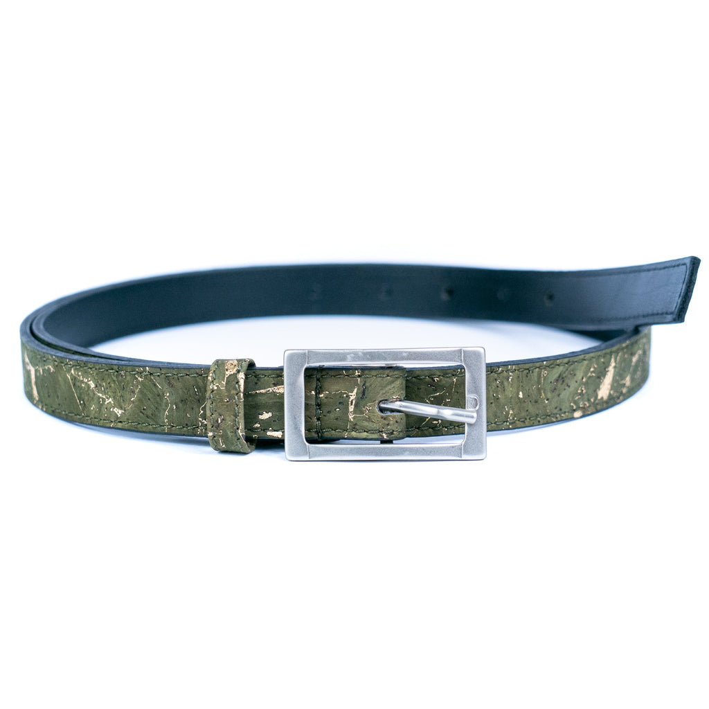 Cinto Fino de Cortiça com Fivela Retangular MB Cork L-1106 para Mulher