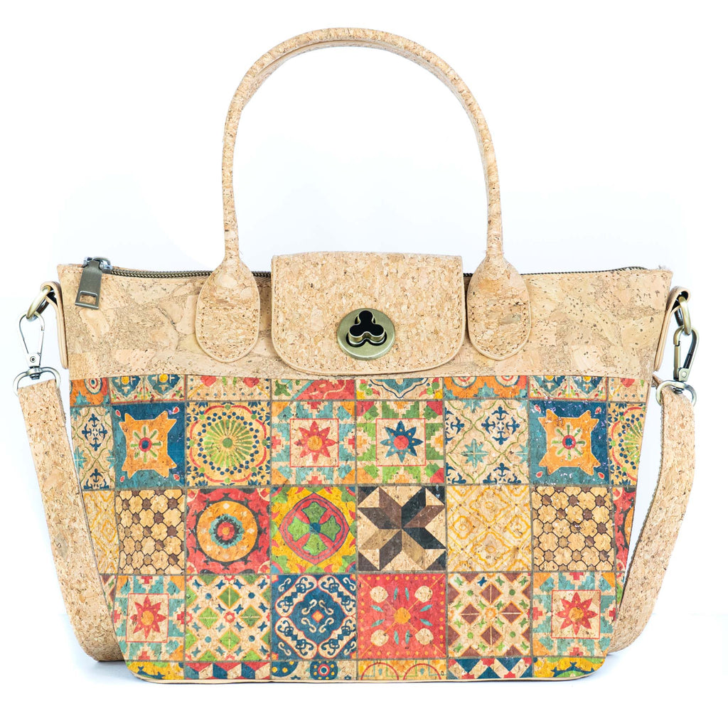 Mala de Mão de Cortiça com Padrão de Azulejo MB Cork BAGD-611