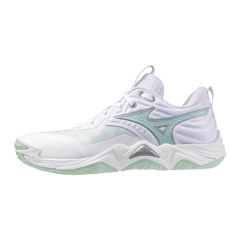 Sapatilhas de Voleibol Mizuno Wave Momentum Elite para Mulher – Branco e Verde-água