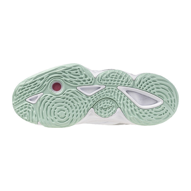 Sapatilhas de Voleibol Mizuno Wave Momentum Elite para Mulher – Branco e Verde-água
