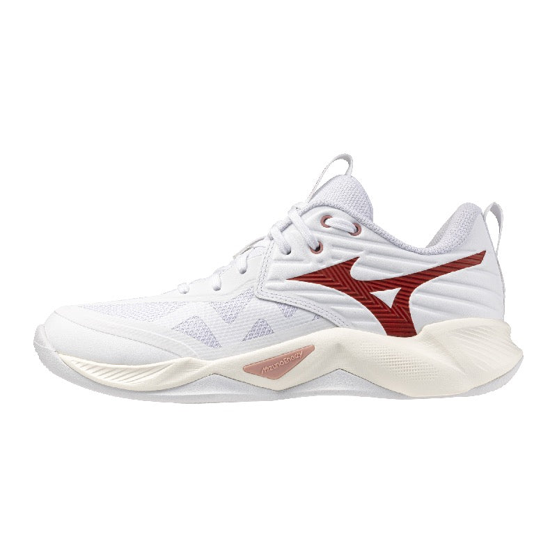Sapatilhas de Voleibol Mizuno Wave Momentum Pro para Mulher – Branco e Vermelho