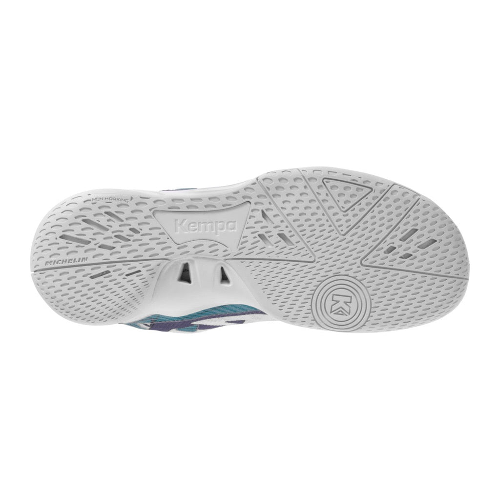 Sapatilhas de Andebol Kempa Wing 2.0 para Mulher – Branco e Azul-petróleo