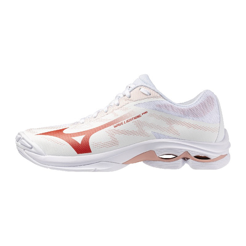Sapatilhas de Voleibol Mizuno Wave Lightning Pro para Mulher – Branco e Vermelho