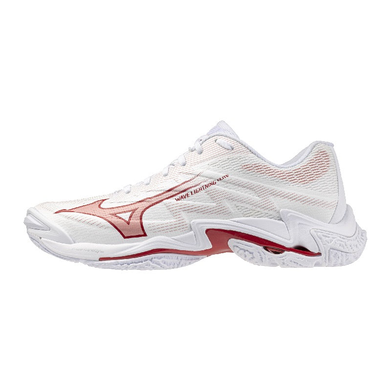 Sapatilhas de Voleibol Mizuno Wave Lightning Elite para Mulher – Branco e Vermelho