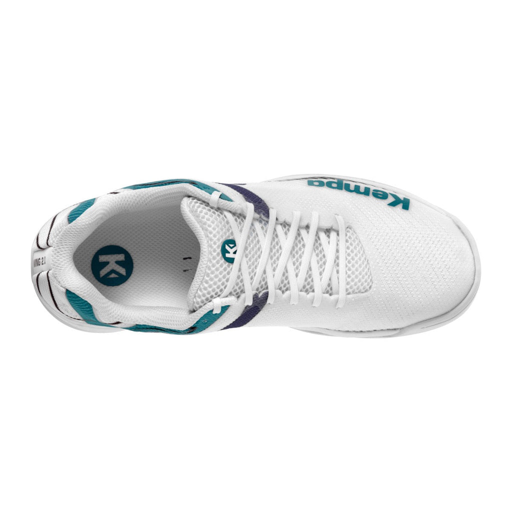 Sapatilhas de Andebol Kempa Wing 2.0 para Mulher – Branco e Azul-petróleo