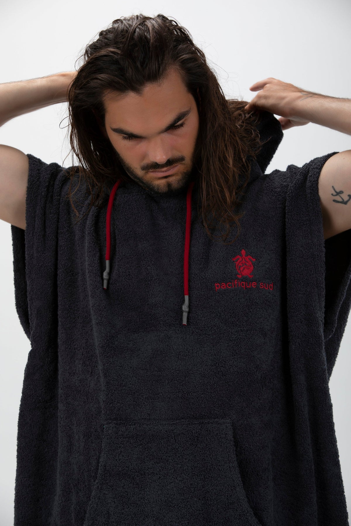 Poncho de Surf Pacifique Sud em Algodão sem Mangas – Cinzento-escuro, Tamanho L