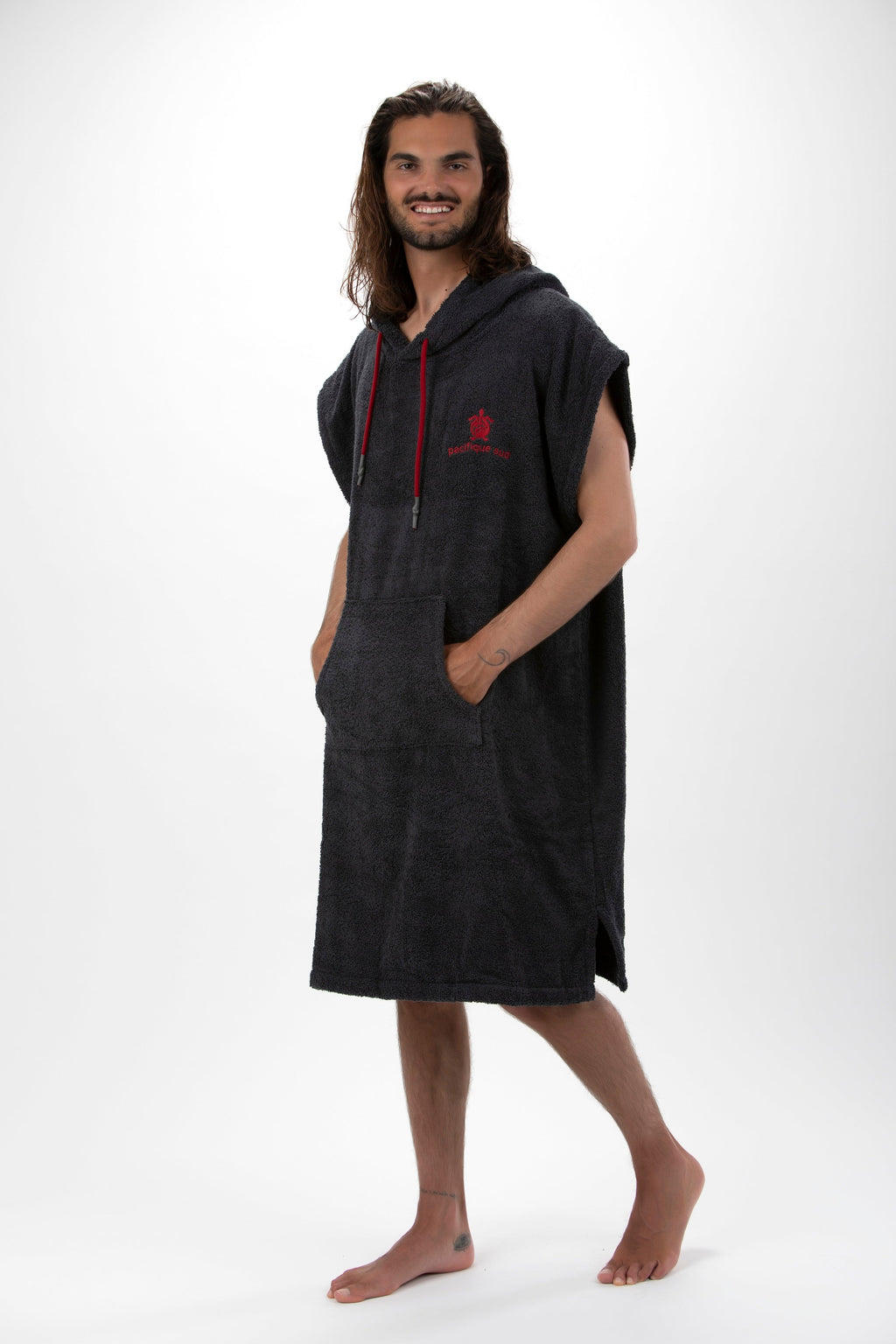 Poncho de Surf Pacifique Sud em Algodão sem Mangas – Cinzento-escuro, Tamanho L